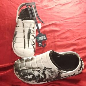 Rugged Shark Fur Lined Black and White Men's Slip-On Loafer Clog Croc Style Shoe